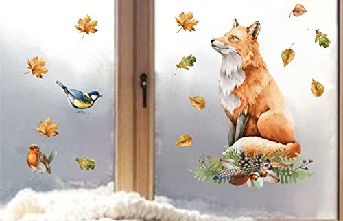 wolga-kreativ Fenstersticker Fensterbilder Glasdekorfolie Motiv Fensterfolie Fenstertattoo Herbst Fuchs Blätter Vogel Aufkleber Sticker Fenster Küche Kinderzimmer Wohnzimmer wiederverwendbar von wolga-kreativ