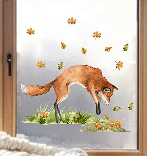 wolga-kreativ Fenstersticker Fensterbilder Glasdekorfolie Motiv Fensterfolie Fenstertattoo Herbst Fuchs Busch Blätter Aufkleber Sticker Fenster Küche Kinderzimmer Wohnzimmer wiederverwendbar von wolga-kreativ