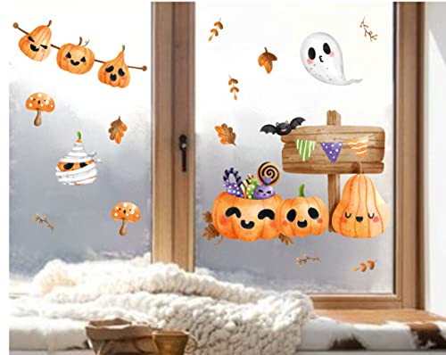 wolga-kreativ Fenstersticker Fensterbilder Glasdekorfolie Motiv Fensterfolie Fenstertattoo Herbst Halloween Kinder lustige Kürbis Aufkleber Sticker Fenster Küche Wohnzimmer wiederverwendbar von wolga-kreativ