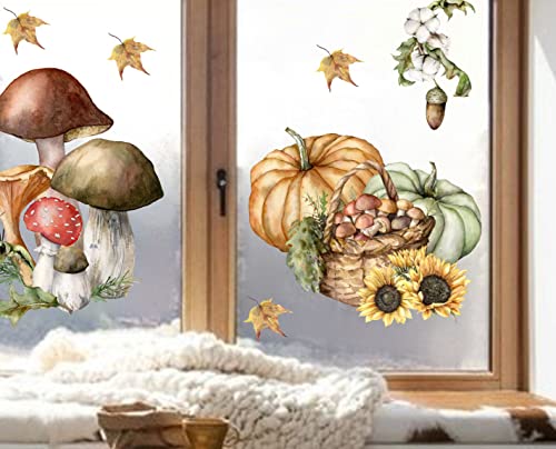 wolga-kreativ Fenstersticker Fensterbilder Glasdekorfolie Motiv Fensterfolie Fenstertattoo Herbst Kürbis Pilze Sonnenblumen Vogel Aufkleber Sticker Fenster Küche Wohnzimmer wiederverwendbar von wolga-kreativ