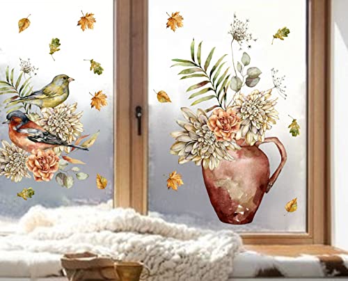 wolga-kreativ Fenstersticker Fensterbilder Glasdekorfolie Motiv Fensterfolie Fenstertattoo Herbstblumen Vogel Vase Aufkleber Sticker Fenster Küche Wohnzimmer wiederverwendbar von wolga-kreativ