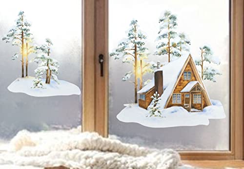 wolga-kreativ Fenster Fensterbilder Glasdekorfolie Motiv Fensterfolie FenstertattooWinter Weihnachten Advent Chalet Aufkleber Fenster wiederverwendbar Kinderzimmer Deko von wolga-kreativ