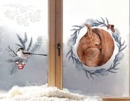 wolga-kreativ Fenster Fensterbilder Glasdekorfolie Motiv Fensterfolie FenstertattooWinter Weihnachten Advent Eichhornchen Aufkleber Fenster wiederverwendbar Kinderzimmer Deko von wolga-kreativ