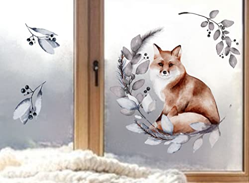 wolga-kreativ Fenster Fensterbilder Glasdekorfolie Motiv Fensterfolie FenstertattooWinter Weihnachten Advent Fuchs Aufkleber Fenster wiederverwendbar Kinderzimmer Deko von wolga-kreativ