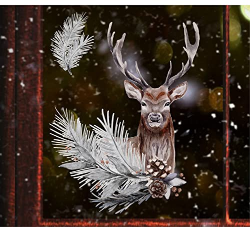 wolga-kreativ Fenster Fensterbilder Glasdekorfolie Motiv Fensterfolie FenstertattooWinter Weihnachten Advent Hirsch Aufkleber Fenster wiederverwendbar Kinderzimmer Deko von wolga-kreativ