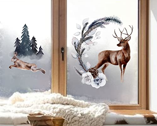 wolga-kreativ Fenster Fensterbilder Glasdekorfolie Motiv Fensterfolie FenstertattooWinter Weihnachten Advent Hirsch Hase Aufkleber Fenster wiederverwendbar Kinderzimmer Deko von wolga-kreativ