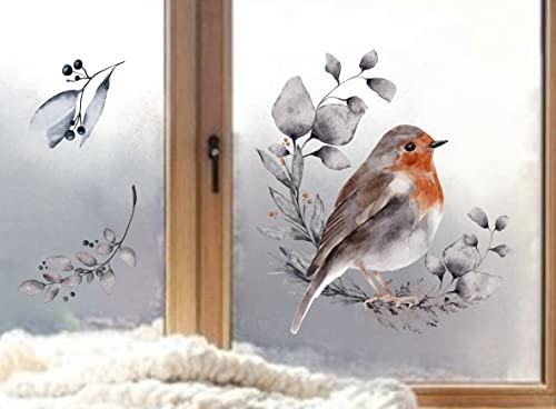 wolga-kreativ Fenster Fensterbilder Glasdekorfolie Motiv Fensterfolie FenstertattooWinter Weihnachten Advent Vogel Aufkleber Fenster wiederverwendbar Kinderzimmer Deko von wolga-kreativ