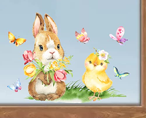 wolga-kreativ Fenstersticker Fensterbilder Frühling Ostern Hase Osterhase Küken Aufkleber Sticker Fenster Küche Küchenfenster wiederverwendbar Sichtschutz von wolga-kreativ