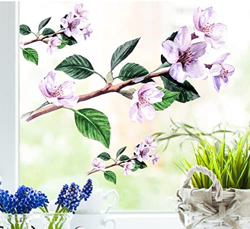 wolga-kreativ Fenstersticker Fensterbilder Selbsthaftend statisch Frühling Blumenzweig lila Blumen Fenster Küche Küchenfenster wiederverwendbar Sichtschutz von wolga-kreativ