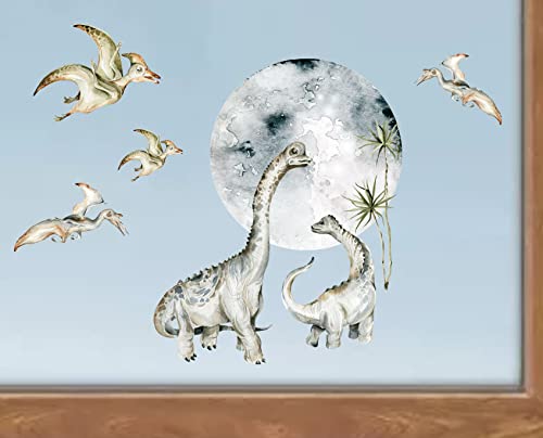 wolga-kreativ Fenstersticker Fensterdeko Fensterbilder Motiv Fensterfolie Glasdeko Selbstklebend Dinosaurier Flugdino Dinos Mond wiederverwendbar Kinderzimmer Junge Jungenzimmer von wolga-kreativ