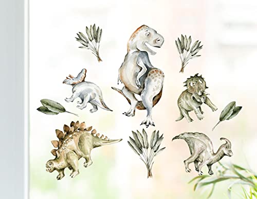 wolga-kreativ Fenstersticker Fensterdeko Fensterbilder Motiv Fensterfolie Glasdeko Selbstklebend Dinosaurier Flugdino T-Rex Palme wiederverwendbar Kinderzimmer Junge Jungenzimmer von wolga-kreativ