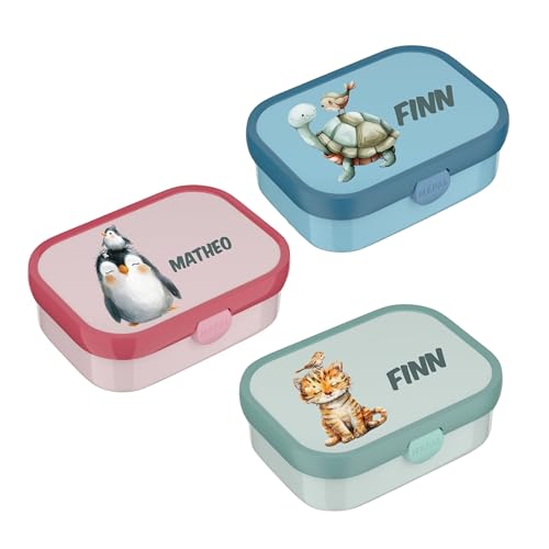 wolga-kreativ Mepal Campus Brotdose Kinder mit Fächern - Personalisierte Lunchbox mit Namen für Schule, Kindergarten und Einschulung - Motiv Bauernhof - Brotbüchse mit Unterteilung Kinder von wolga-kreativ