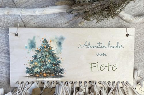 wolga-kreativ Personalisierter Adventskalender aus Holz Motiv Tannenbaum Holzschild für Kinder Baby Kleinkind zum Befüllen von wolga-kreativ