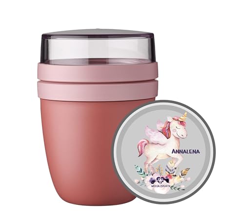 wolga-kreativ Personalisiertes Lunchpot Mepal Müslibecher, Joghurtbecher, To Go Becher Einhorn Blumen Geschenk zur Einschulung, für Schule und Kindergarten mit Namen von wolga-kreativ