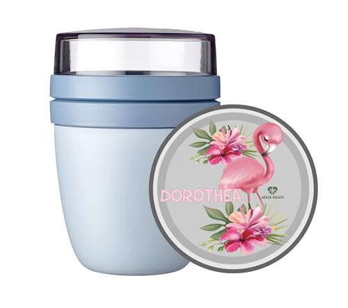 wolga-kreativ Personalisiertes Lunchpot Mepal Müslibecher, Joghurtbecher, To Go Becher Flamingo Blumen Geschenk zur Einschulung, für Schule und Kindergarten mit Namen von wolga-kreativ