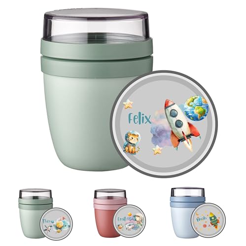 wolga-kreativ Personalisiertes Mepal Müslibecher to Go Joghurtbecher für Kinder, Rakete Astronaut Design, Geschenk zur Einschulung, Schule & Kindergarten mit Namen von wolga-kreativ