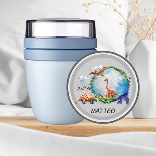 wolga-kreativ Personalisiertes Müslibecher to Go - Mepal Müslibecher, Joghurtbecher to Go für Kinder, Dino Design, Geschenk zur Einschulung, Schule & Kindergarten mit Namen von wolga-kreativ