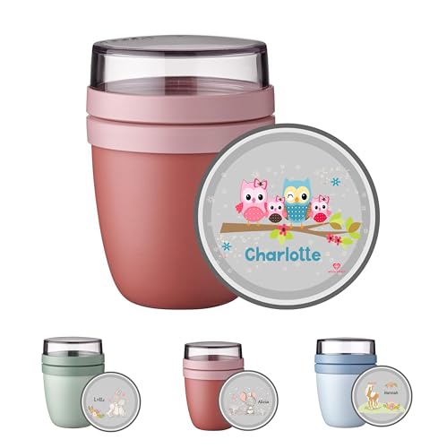 wolga-kreativ Personalisiertes Müslibecher to Go - Mepal Müslibecher, Joghurtbecher to Go für Kinder, Eule Design, Geschenk zur Einschulung, Schule & Kindergarten mit Namen von wolga-kreativ