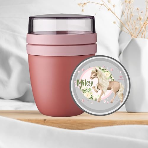 wolga-kreativ Personalisiertes Müslibecher to Go - Mepal Müslibecher, Joghurtbecher to Go für Kinder, Pferd Design, Geschenk zur Einschulung, Schule & Kindergarten mit Namen von wolga-kreativ