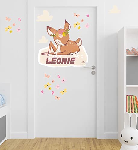 wolga-kreativ Wandsticker Wanstattoo Türsticker Türaufkleber Türschild Rehkitz Name Türschild Kinderzimmer personalisiert von wolga-kreativ