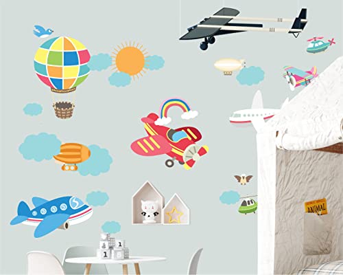 wolga-kreativ Wandtattoo Wandsticker Möbelsticker Aufkleber Wandbild Heiß-Luftballon Flugzeug Wanddeko Set Kinderzimmer Spielzimmer Babyzimmer Mädchen Junge-n Baby Zimmer von wolga-kreativ