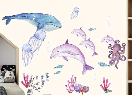 wolga-kreativ Wandtattoo Wandsticker Möbelsticker Aufkleber Wandbild Meer Delfin Wal Quale Wanddeko Set Kinder- Spiel- Baby- Mädchen- Junge-n Zimmer von wolga-kreativ