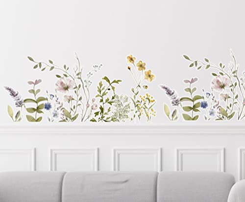 wolga-kreativ Wandtattoo Wandsticker Wandtattoo Bordüre 22 cm x 200 cm Blumen Wildblumen Wandsticker Blumenwiese Gras Wandaufkleber Wohnzimmer Schlafzimmer Wanddeko von wolga-kreativ