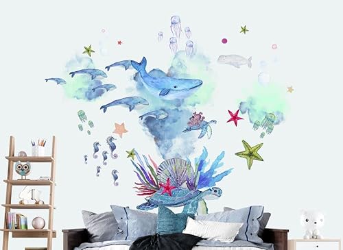 wolga-kreativ XXXL Wandtattoo Wandsticker Möbelsticker Aufkleber Wandbild großer Unterwasserwelt Wal Fisch Delfin Wanddeko Set Kinder- Spiel- Baby- Mädchen- Junge-n Zimmer von wolga-kreativ