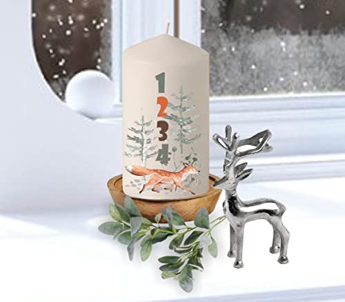 wolga-kreativ moderne bedruckte Adventskerzen Kerzen mit Zahlen Fuchs Wald Stumpenkerze-n Adventsset von wolga-kreativ
