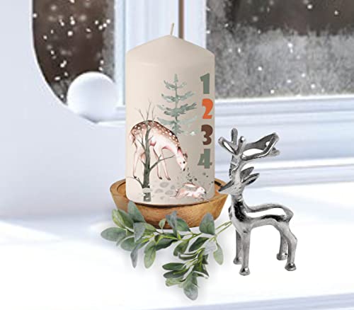 wolga-kreativ moderne bedruckte Adventskerzen Kerzen mit Zahlen Reh Wald Stumpenkerze-n Adventsset von wolga-kreativ