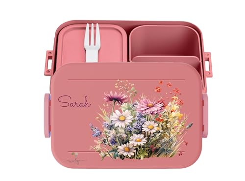 wolga-kreativ personalisierte auslaufsicherer Lunchbox Erwachsene Frau Pausendose Mepal mit Blumen Kornblume Motiv Brotzeitbox Vesperdose mit Namen 2 Unterteilung Fächer bedruckt von wolga-kreativ