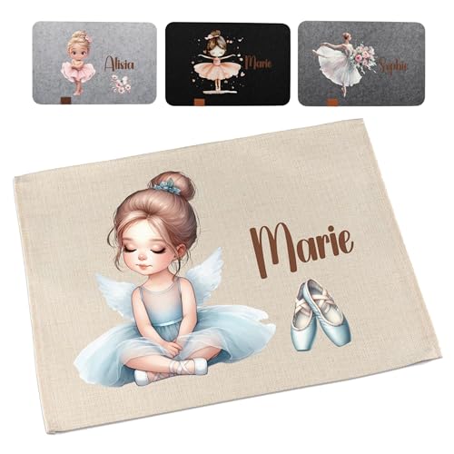 Platzdeckchen Kinder Ballerina personalisiert – abwaschbares Tischset 30x45 cm mit Namen – waschbares Platzset Stoff Mädchen – Tischunterlage Schule & Zuhause von wolga-kreativ