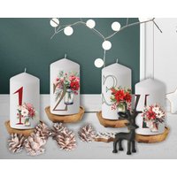 Moderne Adventskerzen Mit Zahlen 4Er Set Adventskranz Kerzen Klassisch Weihnachtsblumen Geschenk Für Die Adventszeit Und Weihnachten von wolgakreativ