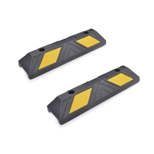 2er Parkplatzbegrenzer Set - 2 x Radstopp - Mit gelben reflektierenden Streifen - Zwei Stück - Hartgummi - gelb/schwarz - Größe: (55,0 x 15,0 x 10,0 cm) - Anfahrschutz von wolk