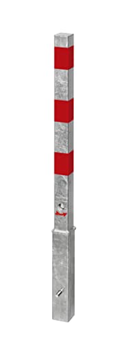Absperrpfosten aus Stahl SPU 704 - herausnehmbar mit Bodenhülse, Dreikantschloss - Höhe ü. Flur: 900 mm, Vierkantpfosten: 70 x 70 mm - Signalwirkung durch rote Reflexfolie - wolk von wolk
