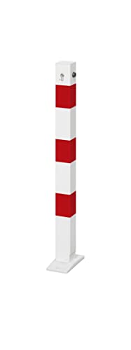 Absperrpfosten aus Stahl SPU 705 rot/weiß - umlegbar auf Bodenplatte, Zylinderschloss - Höhe ü. Flur: 900 mm, Vierkantpfosten: 70 x 70 mm - Signalwirkung durch rote Reflexfolie - wolk von wolk