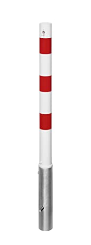Absperrpfosten aus Stahl SPU 764 rot/weiß - herausnehmbar mit Bodenhülse, Zylinderschloss - Höhe ü. Flur: 900 mm, Ø 76 mm - Signalwirkung durch rote Reflexfolie, Verriegelung mit Profilzylinderschloss von wolk