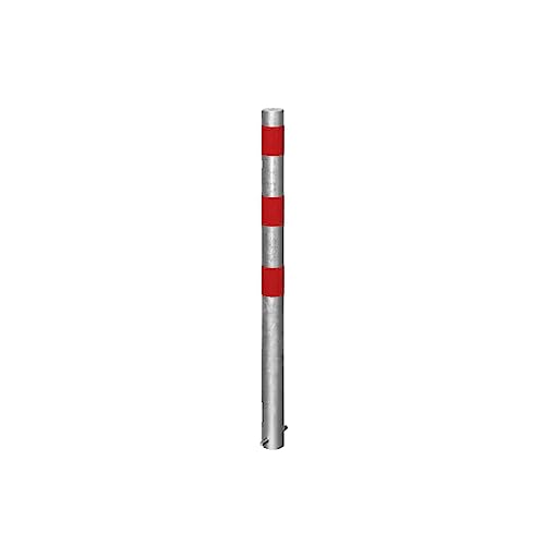 Absperrpfosten aus Stahl SPU 765 - umlegbar auf Bodenplatte mit Zylinderschloss - Höhe ü. Flur: 900 mm, Ø 76 mm - Signalwirkung durch rote Reflexfolie, Verriegelung mit Profilzylinderschloss - wolk von wolk