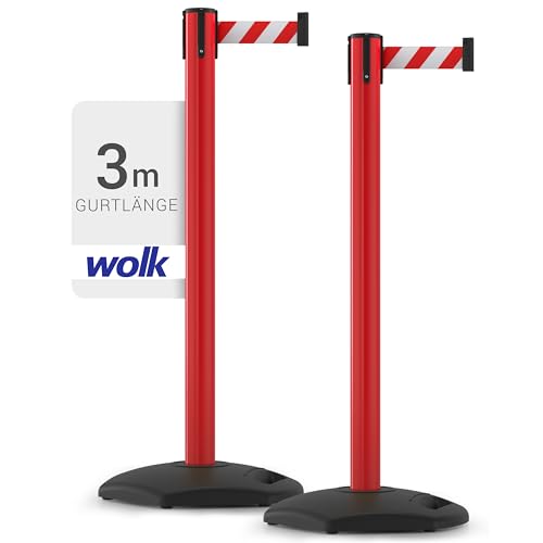 Gurtpfosten - 2er Set - Pfostenhöhe: 92,5 cm, Gurtlänge: 3,0 m, Gurtbandbreite: 4,8 cm - Kunststoffpfosten: rot, Gurtfarbe: rot/weiß - wolk von wolk