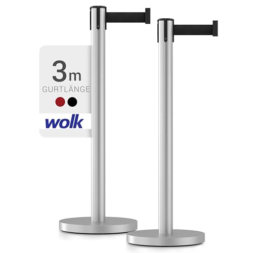 Gurtpfosten Edelstahl gebürstet - 2er Set - Pfostenhöhe: 98,0 cm, Gurtlänge: 3,0 m, Gurtbandbreite: 4,8 cm - Gurtfarbe: schwarz von wolk