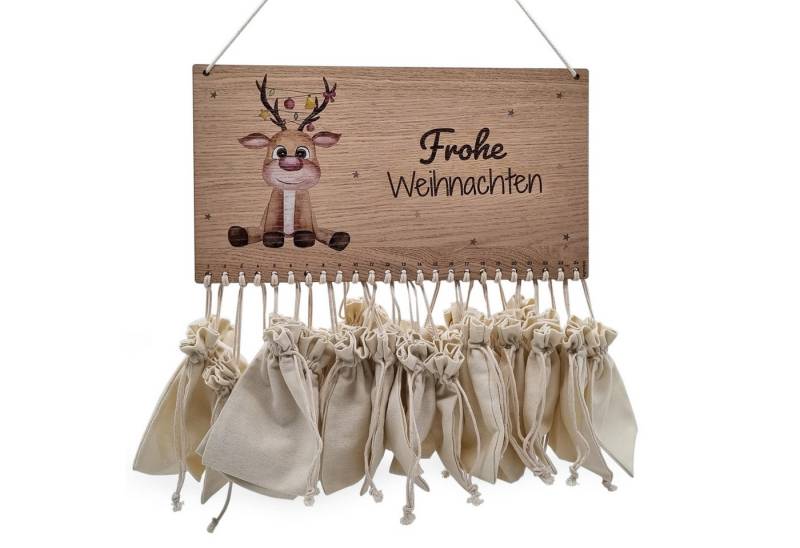 wolk befüllbarer Adventskalender aus Holz zum Befüllen (inklusive 24 Geschenksäckchen) (Rentier Set), Qualität made in Germany von wolk