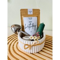 Geschenkset Mit Tee/ Schale/ Kerze + Halter/ Teesieb von wollDINGSstoffBUMS