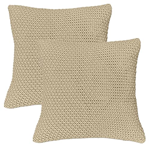 wometo 2er Set Kissenbezüge Strick 45x45 beige - Reißverschluss OekoTex Dekokissen warme weiche Kissenhülle mit edlem und schlichtem Strickmuster von wometo