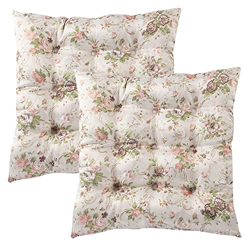 wometo 2er Set Sitzkissen Stuhlkissen ROSI 40x40x4 Rosen - rosa Creme Landhaus von wometo