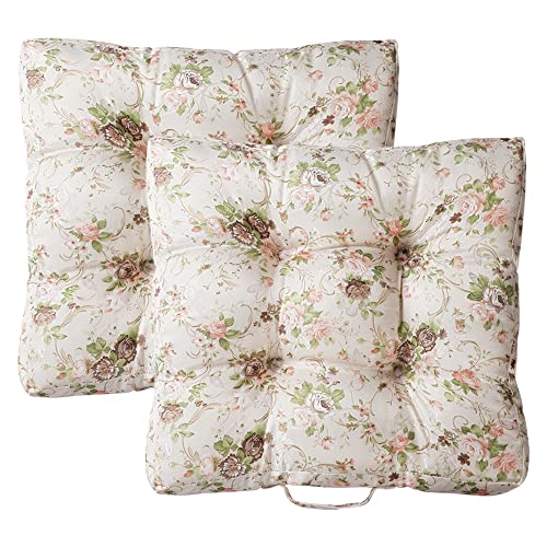 wometo 2er Set Sitzkissen Stuhlkissen ROSI 40x40x8 Rosen - rosa Creme Landhaus von wometo