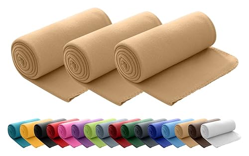 wometo 3er Set Polar Fleecedecke oekoTex 130x160 ca. 400g mit Anti-Pilling und Kettelrand beige Sand von wometo