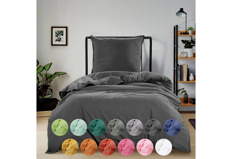 wometo Bettwäsche Baumwolle Stone Washed, Textil, 2 teilig, OEKO-TEX®, 100% Baumwolle, Bettwäsche im Knitterlook mit Stehsaum von wometo