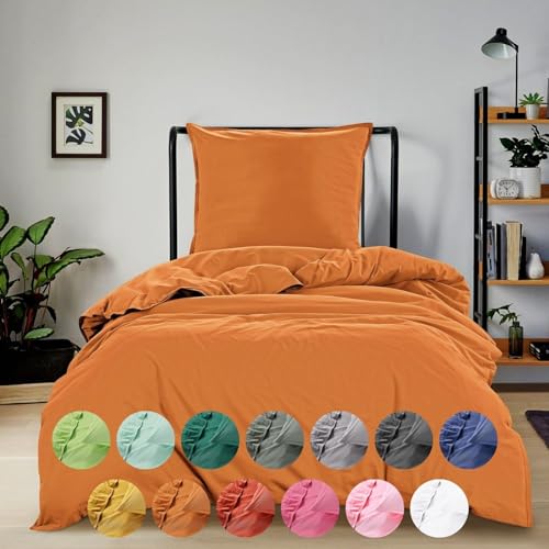 Bettwäsche Renforce Stone-Washed 155x220 & 80x80 cm 100% Baumwolle - Curry currygelb OekoTex weich modern Used-Look Leinen-Optik von wometo