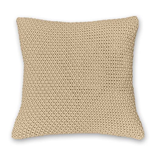 wometo Kissenbezug Strick 45x45 beige - Reißverschluss OekoTex Dekokissen warme weiche Kissenhülle mit edlem und schlichtem Strickmuster von wometo