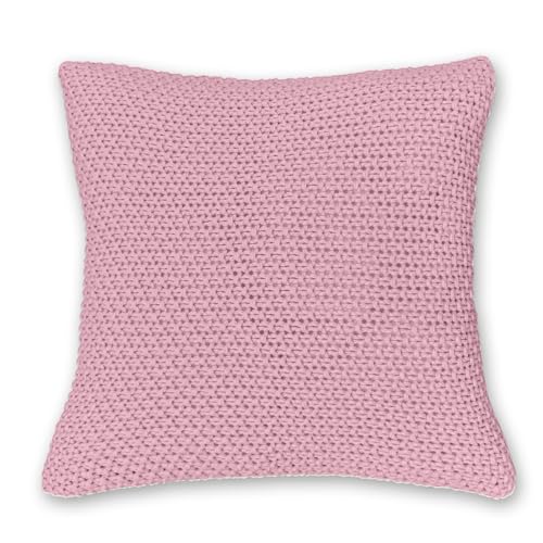 Kissenbezug Strick 45x45 cm rosa - Reißverschluss OekoTex Dekokissen warme weiche Kissenhülle mit edlem und schlichtem Strickmuster rosa von wometo